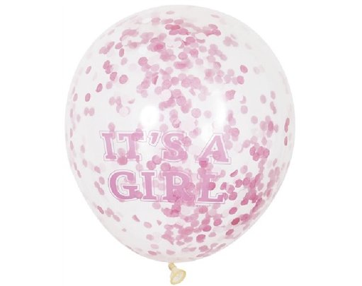 (6) 12IN ITS A GIRL CONFETTI BALLOON