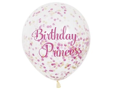 (6) 12IN PRINCESS B/DAY CONFETTI BALLOONS