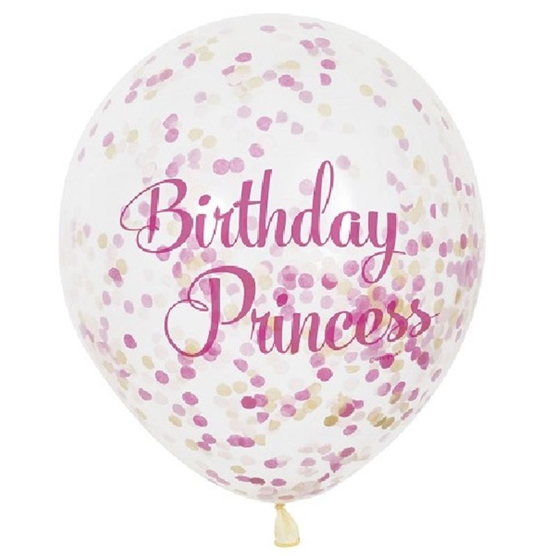 (6) 12IN PRINCESS B/DAY CONFETTI BALLOONS