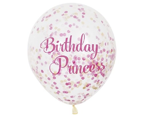 (6) 12IN PRINCESS B/DAY CONFETTI BALLOONS