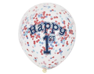 (6) 12IN NAUTICAL 1ST B/DAY CONFETTI BALLOONS