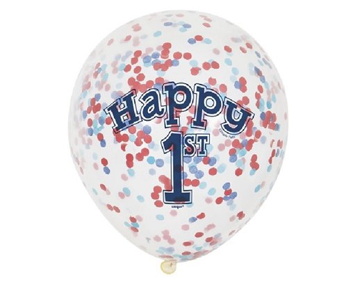 (6) 12IN NAUTICAL 1ST B/DAY CONFETTI BALLOONS