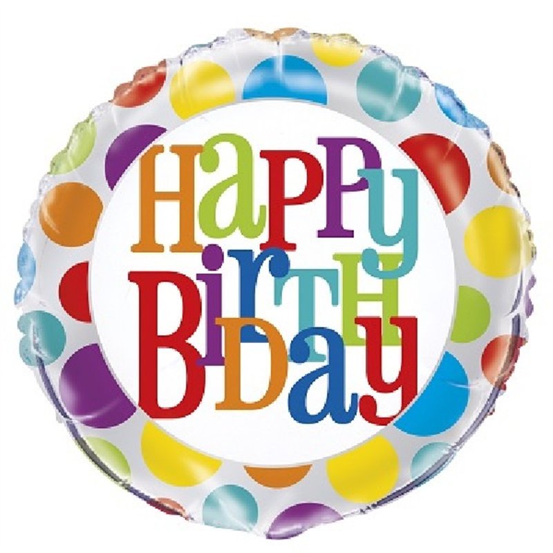 18IN RAINBOW DOT B/DAY FOIL BALLOON