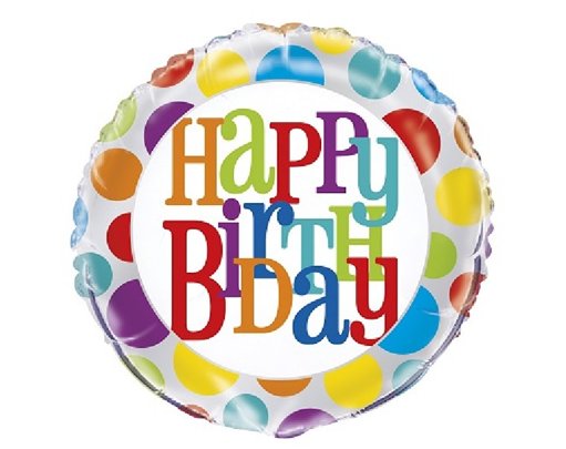 18IN RAINBOW DOT B/DAY FOIL BALLOON