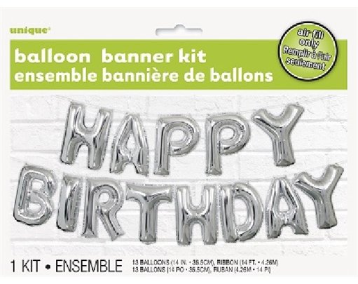 14IN SILVER BIRTHDAY LETTER BALLOON KIT