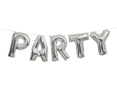 14IN SILVER PARTY LETTER BALLOON KIT