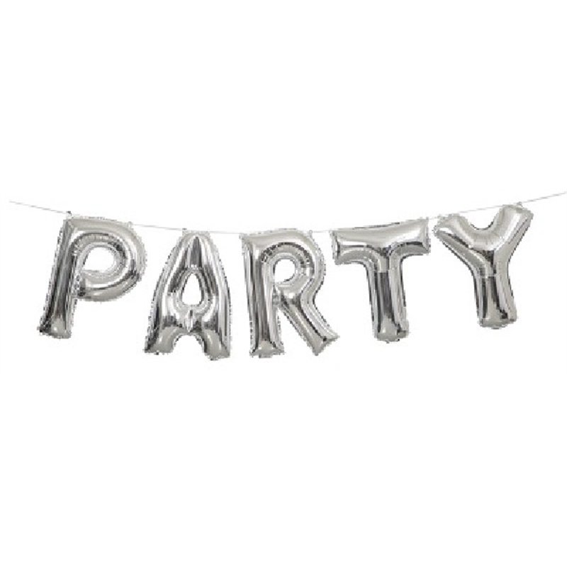 14IN SILVER PARTY LETTER BALLOON KIT