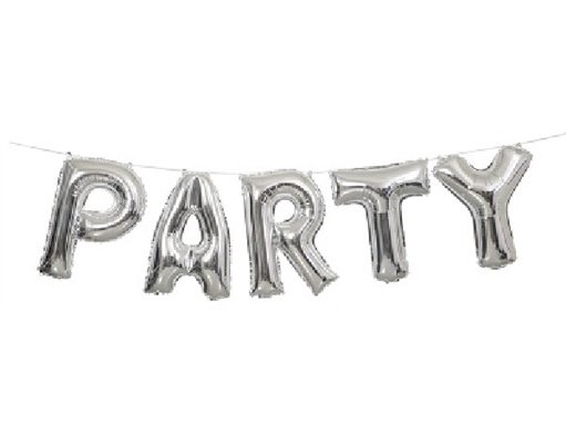 14IN SILVER PARTY LETTER BALLOON KIT