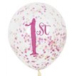 (6) 12IN CLEAR PINK/GOLD 1ST B/DAY BALLOONS
