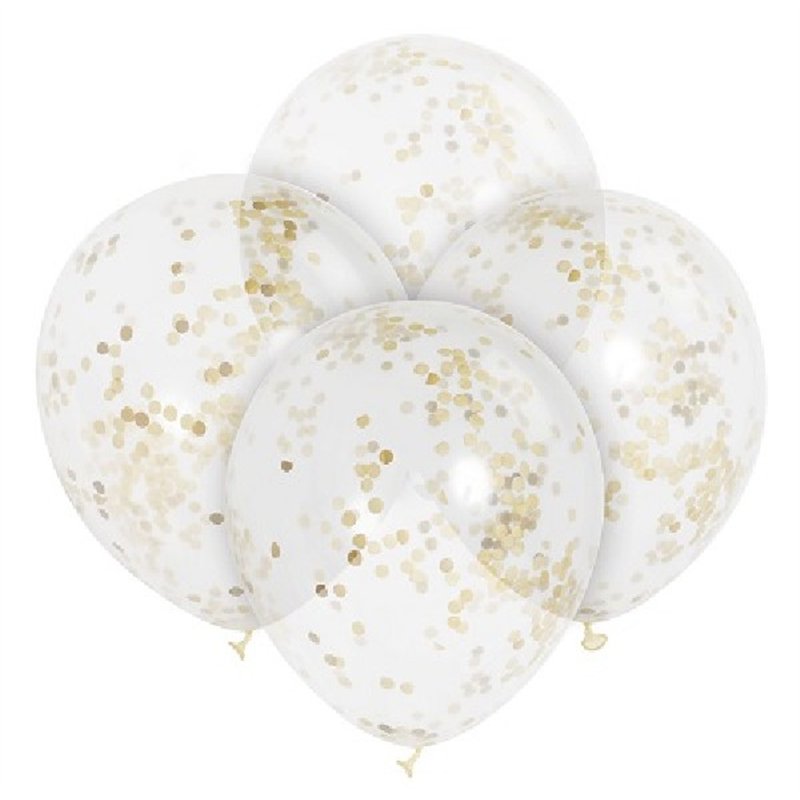 (6) 12IN GOLD CONFETTI CLEAR BALLOONS