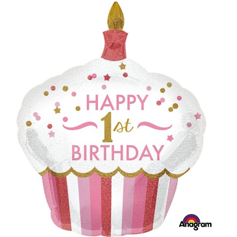 1ST BIRTHDAY CUPCAKE GIRL HOLO S/SHAPE