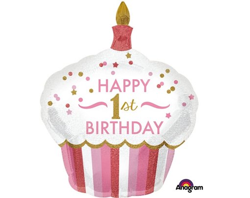 1ST BIRTHDAY CUPCAKE GIRL HOLO S/SHAPE