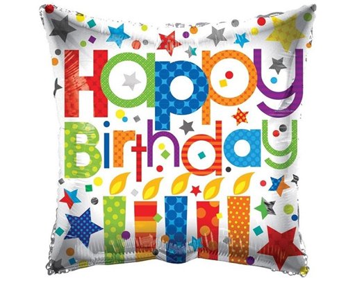 18IN HAPPY B/DAY PATTERNED CANDLES FOIL