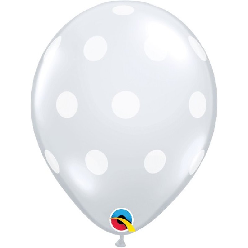 (25) 11IN DIAMOND CLEAR WHITE BIG POLKA DOTS QUALATEX