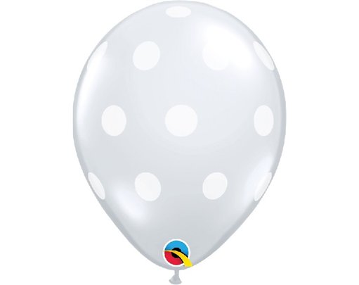 (25) 11IN DIAMOND CLEAR WHITE BIG POLKA DOTS QUALATEX