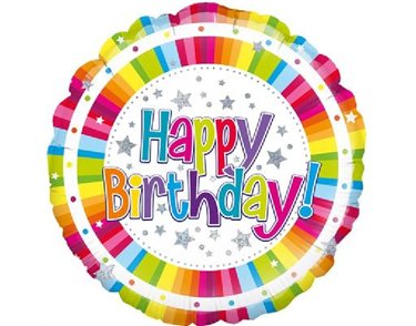 18IN BRIGHT STRIPE B/DAY HOLOGRAPHIC FOIL