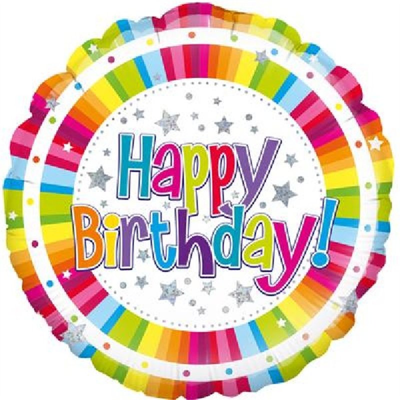 18IN BRIGHT STRIPE B/DAY HOLOGRAPHIC FOIL