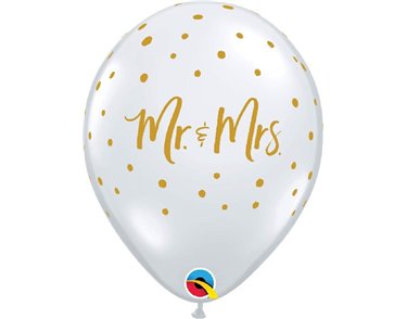 (25) 11in MR. & MRS. DOTS DIAMOND CLEAR QUALATEX