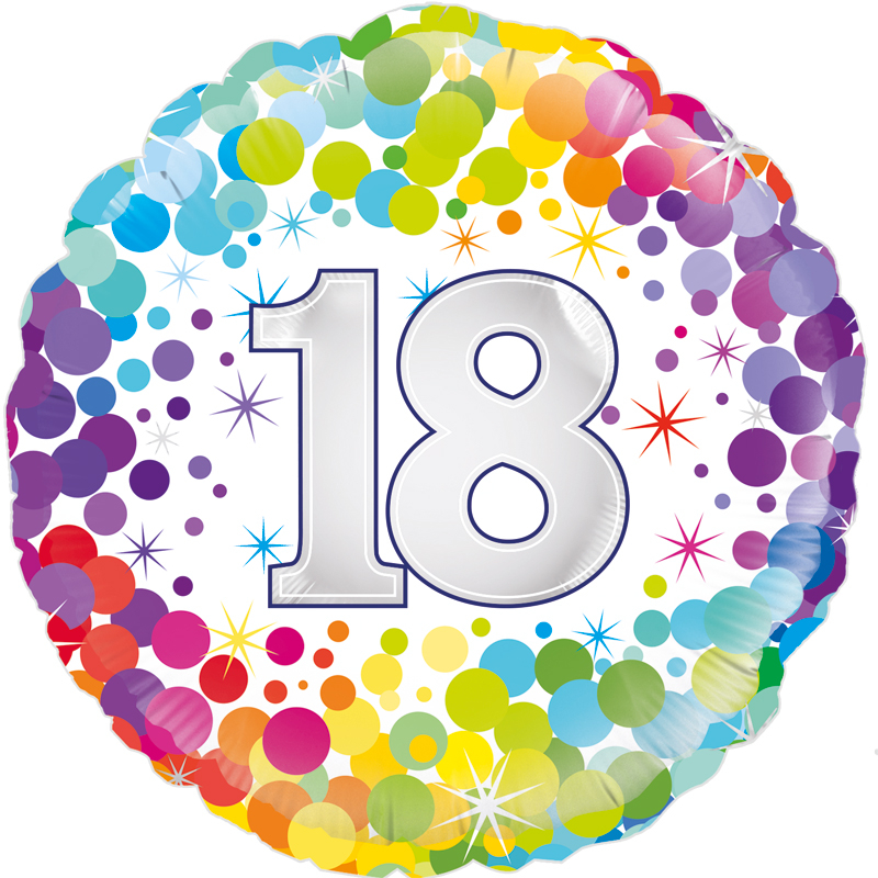 18IN COLOURFUL CONFETTI 18TH B/DAY FOIL