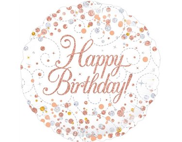 18IN FIZZ B/DAY WHITE & ROSE GOLD FOIL