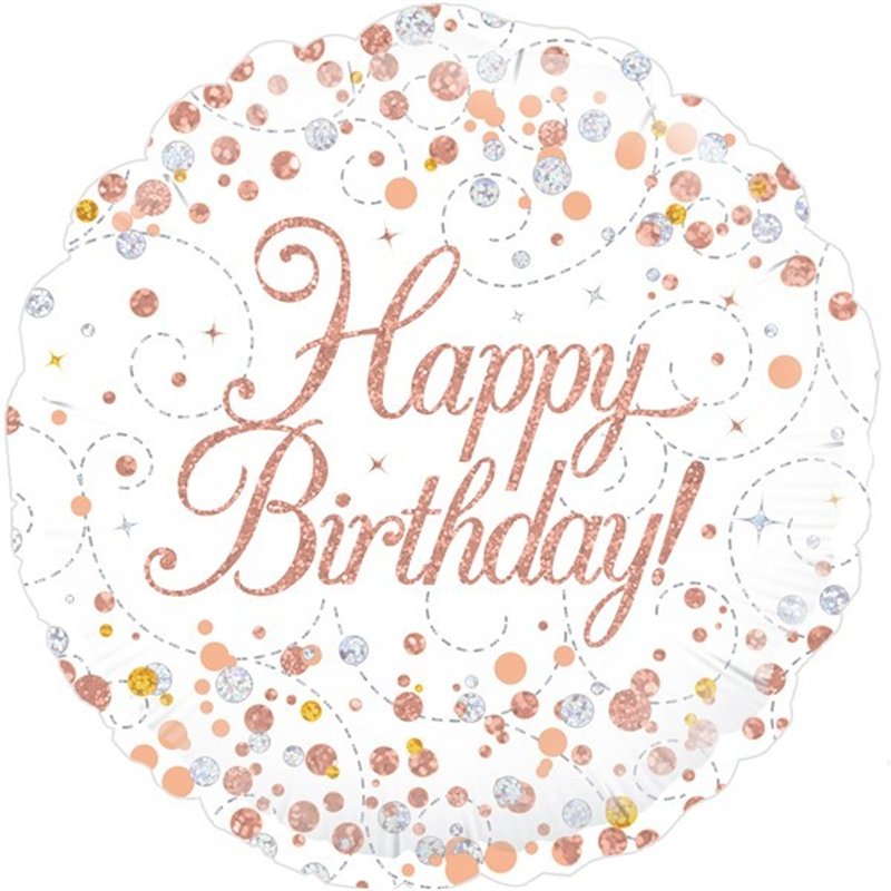 18IN FIZZ B/DAY WHITE & ROSE GOLD FOIL