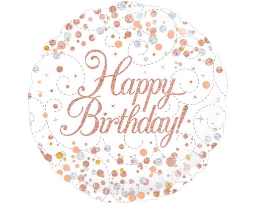 18IN FIZZ B/DAY WHITE & ROSE GOLD FOIL