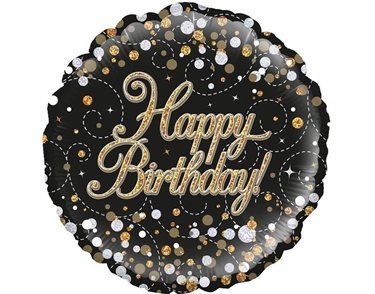 18IN FIZZ B/DAY BLACK & GOLD FOIL BALLOON