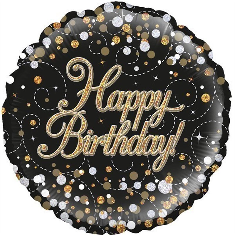 18IN FIZZ B/DAY BLACK & GOLD FOIL BALLOON