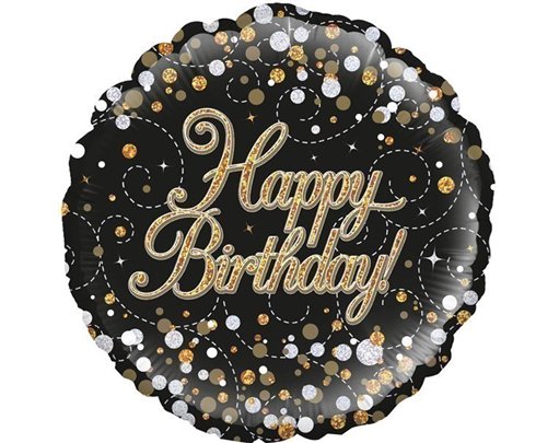 18IN FIZZ B/DAY BLACK & GOLD FOIL BALLOON