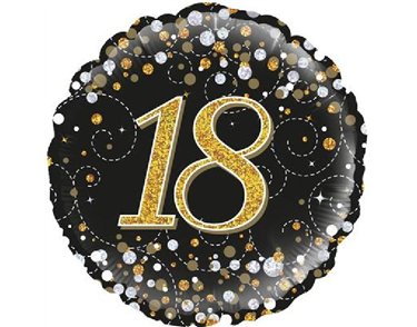 18IN FIZZ 18TH BLACK & GOLD HOLO FOIL