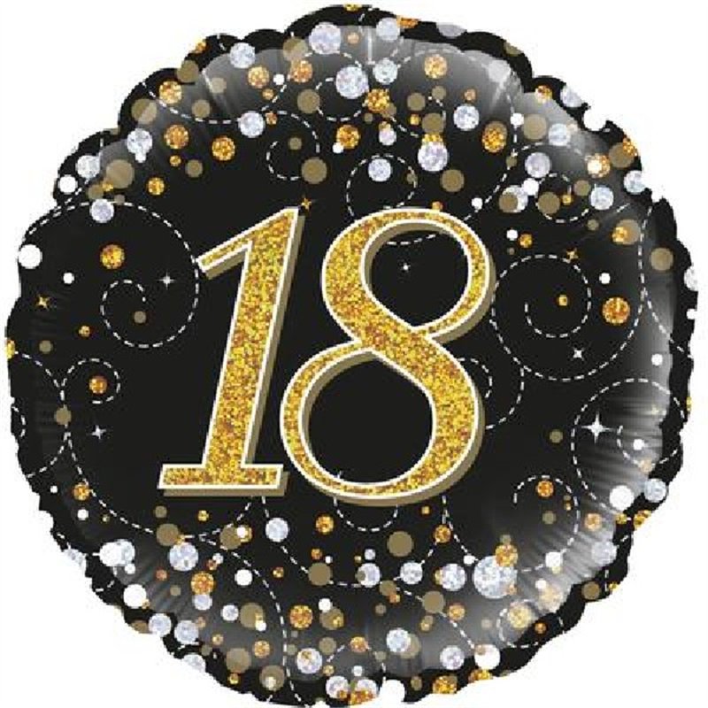18IN FIZZ 18TH BLACK & GOLD HOLO FOIL