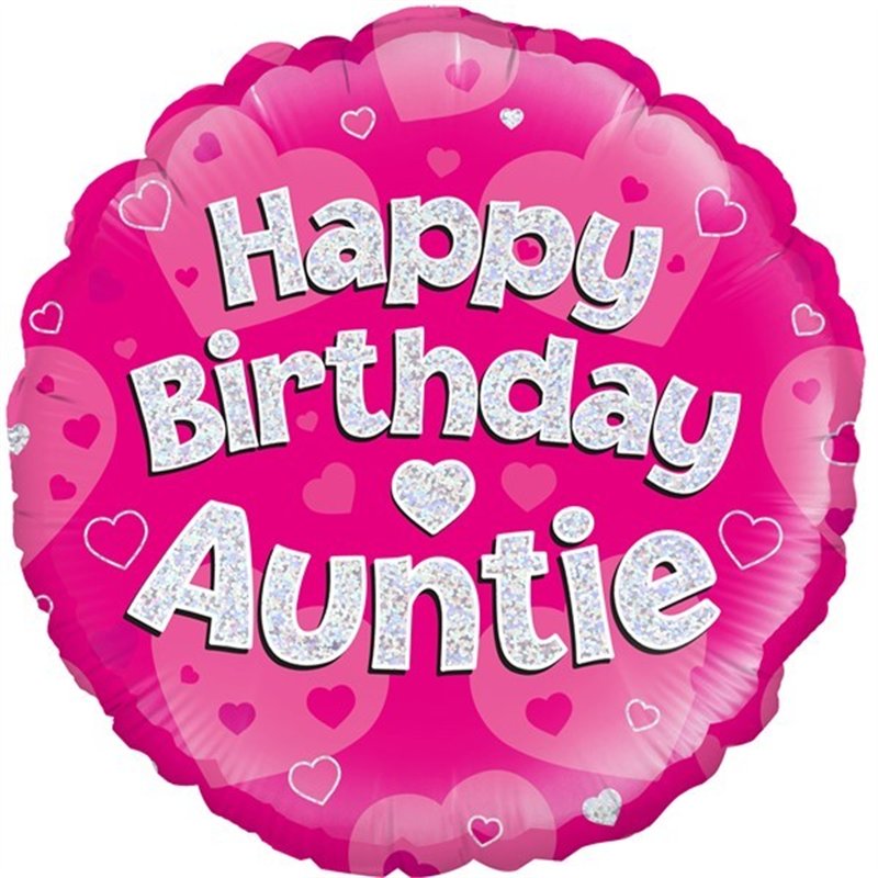 18IN AUNTIE PINK B/DAY HOLO FOIL