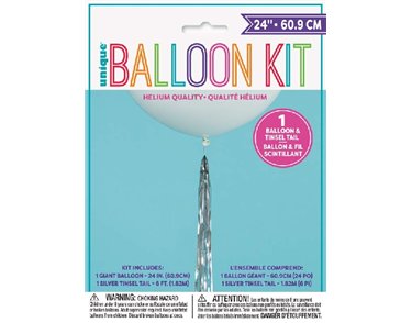 24IN WHITE BALLOON WITH SILVER TASSEL