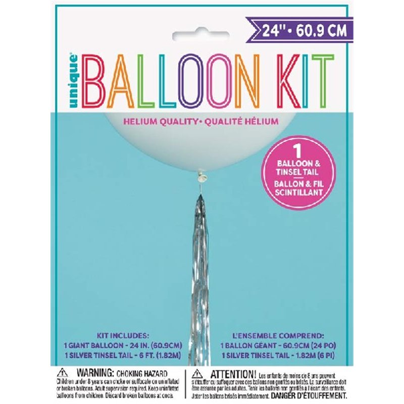 24IN WHITE BALLOON WITH SILVER TASSEL