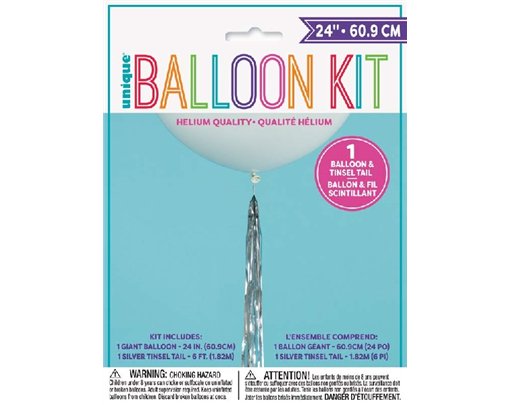 24IN WHITE BALLOON WITH SILVER TASSEL