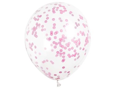 (6) 12IN HOT PINK CONFETTI CLEAR BALLOON