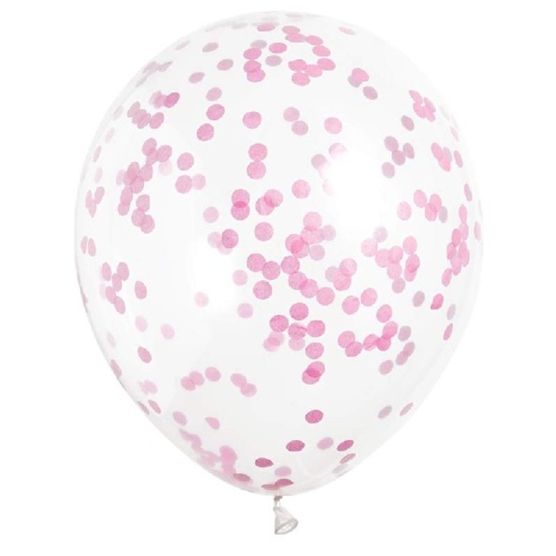 (6) 12IN HOT PINK CONFETTI CLEAR BALLOON