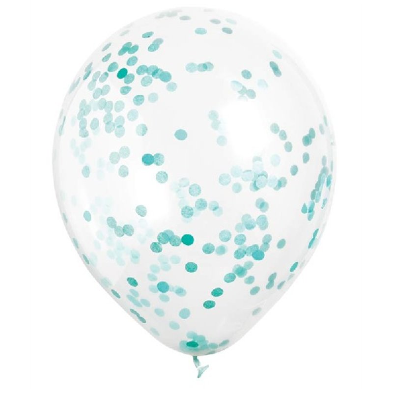 (6) 12IN TEAL CONFETTI CLEAR BALLOON