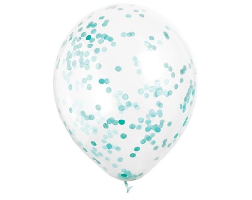 (6) 12IN TEAL CONFETTI CLEAR BALLOON