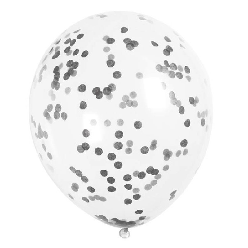 (6) 12IN BLACK CONFETTI CLEAR BALLOON