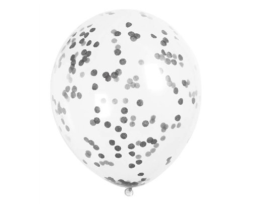 (6) 12IN BLACK CONFETTI CLEAR BALLOON