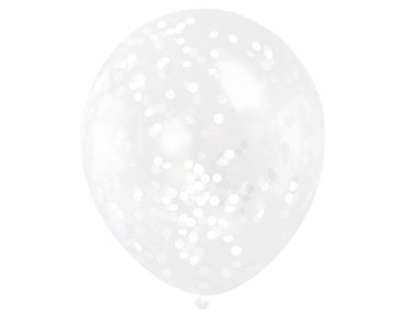 (6) 12IN WHITE CONFETTI CLEAR BALLOON