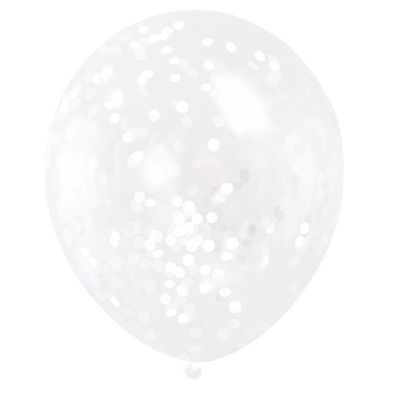 (6) 12IN WHITE CONFETTI CLEAR BALLOON