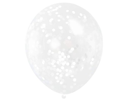 (6) 12IN WHITE CONFETTI CLEAR BALLOON