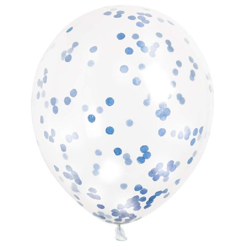 (6) 12IN ROYAL BLUE CONFETTI CLEAR BALLOON