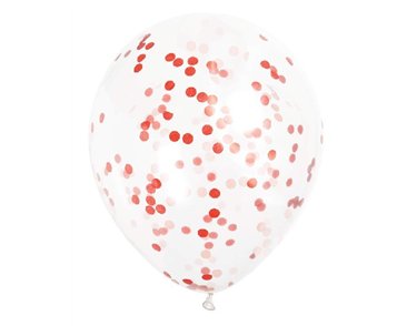 (6) 12IN RUBY RED CONFETTI CLEAR BALLOON