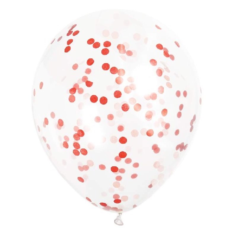 (6) 12IN RUBY RED CONFETTI CLEAR BALLOON