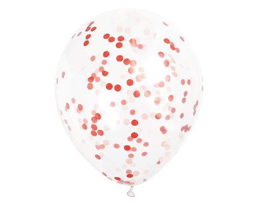 (6) 12IN RUBY RED CONFETTI CLEAR BALLOON
