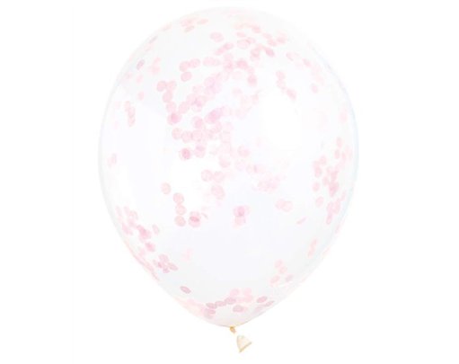 (6) 12IN PINK CONFETTI CLEAR BALLOON