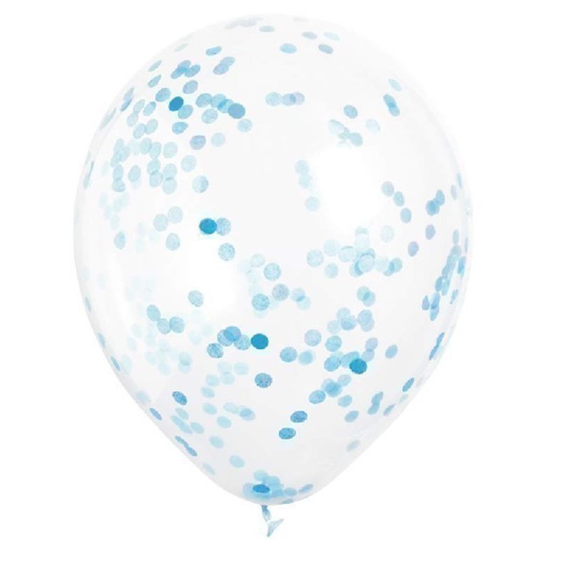 (6) 12IN POWDER BLUE CONFETTI CLEAR BALLOON